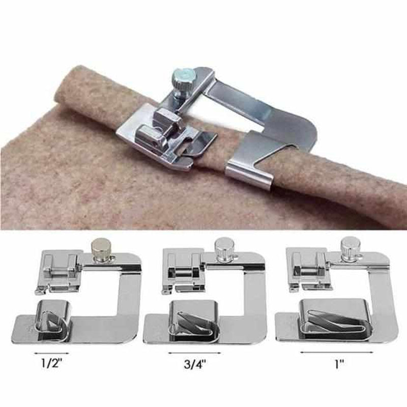 Brede rolzoomvoet-set - 3 roestvrijstalen maten voor perfecte zomen - compatibel met de meeste huishoudnaaimachines
