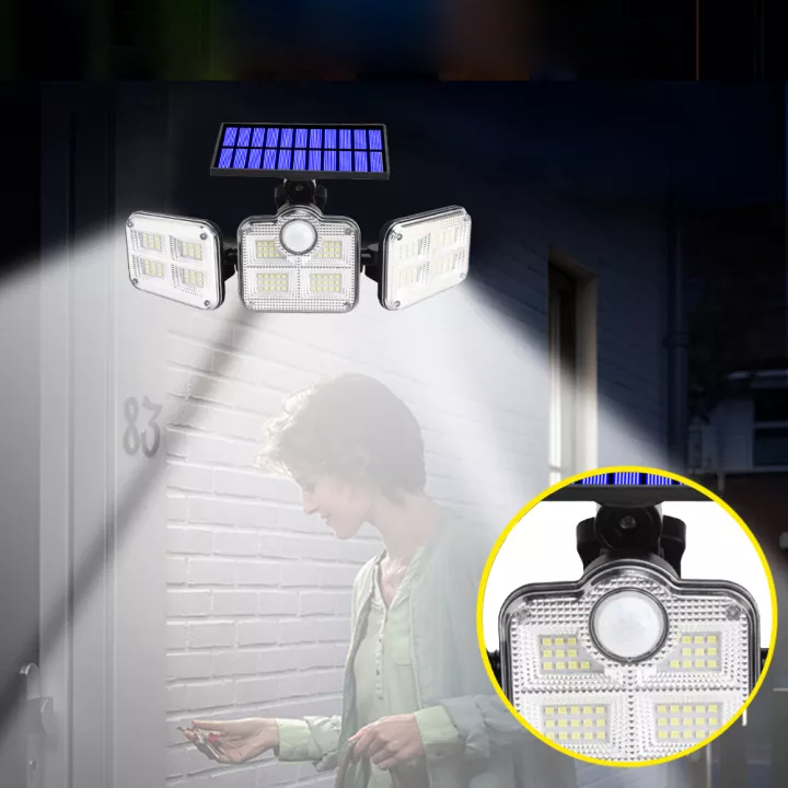 Drievoudige LED Solar Wandlamp met 360° Draaibare Hoofden - Waterdichte Automatische Buitenverlichting voor Tuin en Paden