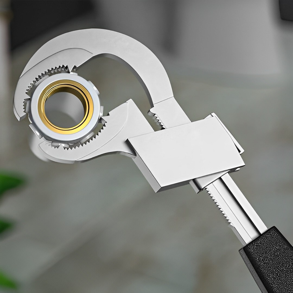Multifunctionele sanitaire sleutel met verwisselbare koppen - Ergonomisch ontwerp voor loodgieterswerkzaamheden, duurzame aluminiumlegering, 27 cm lang