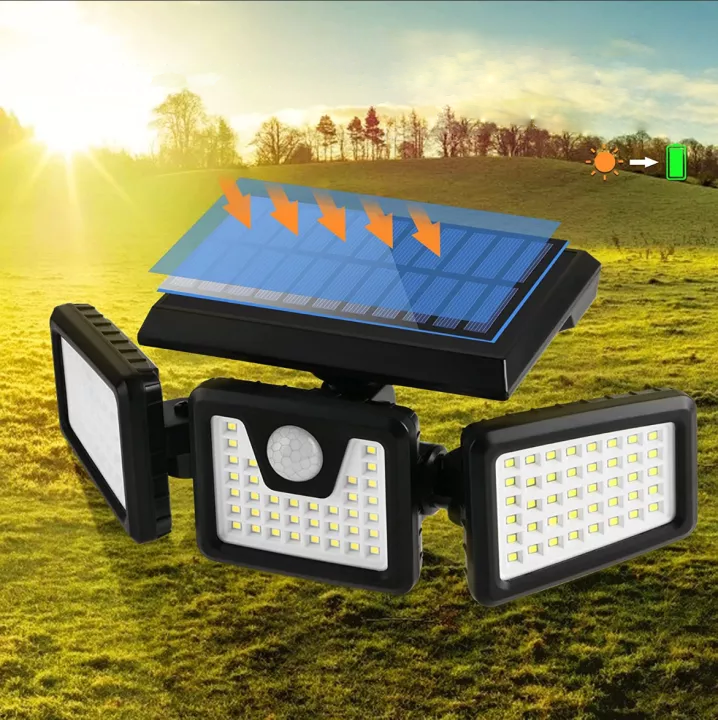 Drievoudige LED Solar Wandlamp met 360° Draaibare Hoofden - Waterdichte Automatische Buitenverlichting voor Tuin en Paden