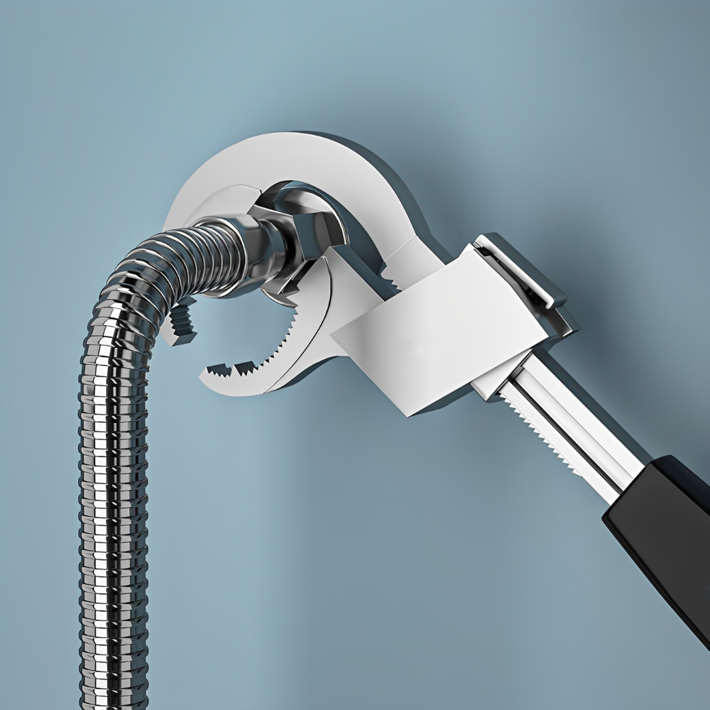 Multifunctionele sanitaire sleutel met verwisselbare koppen - Ergonomisch ontwerp voor loodgieterswerkzaamheden, duurzame aluminiumlegering, 27 cm lang