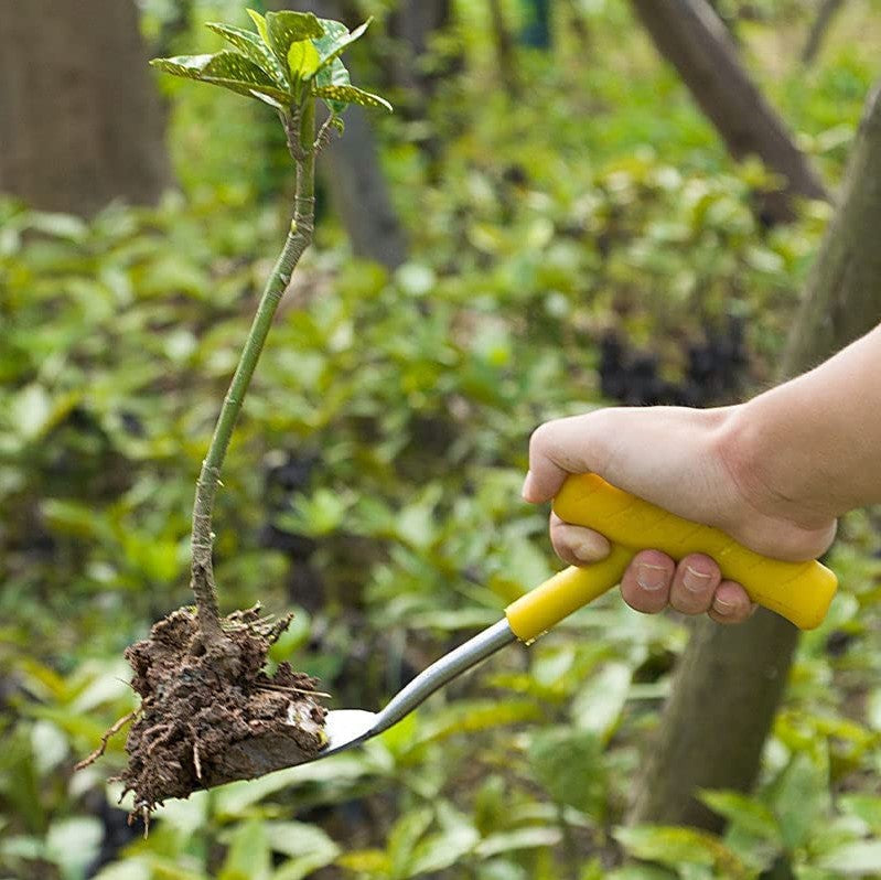 Ergonomische verplantschop met blad van hoog koolstofstaal en comfortabele T-greep - zwart en geel tuingereedschap