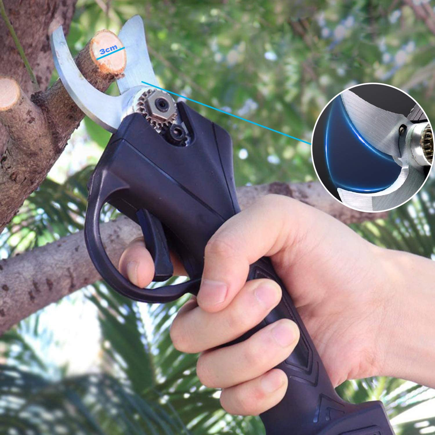 Elektrische snoeischaar met ergonomisch ontwerp - lichtgewicht, duurzame batterij, snoeit takken tot 3 cm