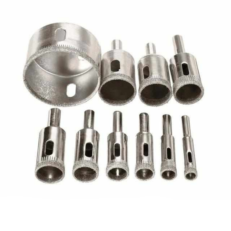 Premium 10-delige diamantboorset voor glas, tegels, marmer en graniet - precisieboren met gladde sneden