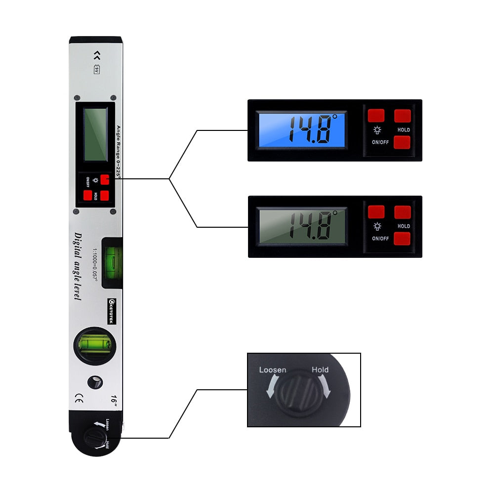 Digitale hoekmeter - precisiemeetinstrument met een bereik van 0° tot 225° en een nauwkeurigheid van ±0,5° voor houtbewerking en doe-het-zelfprojecten