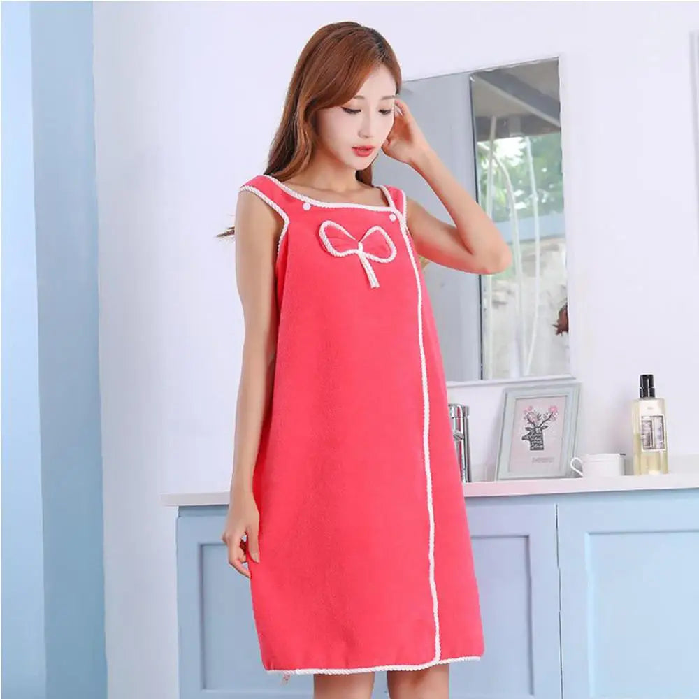 Soft Women's Bathrobe – Breathable Coral Fleece Robe with Off-Shoulder Design and Snap Closure for Home, Spa, or Beach