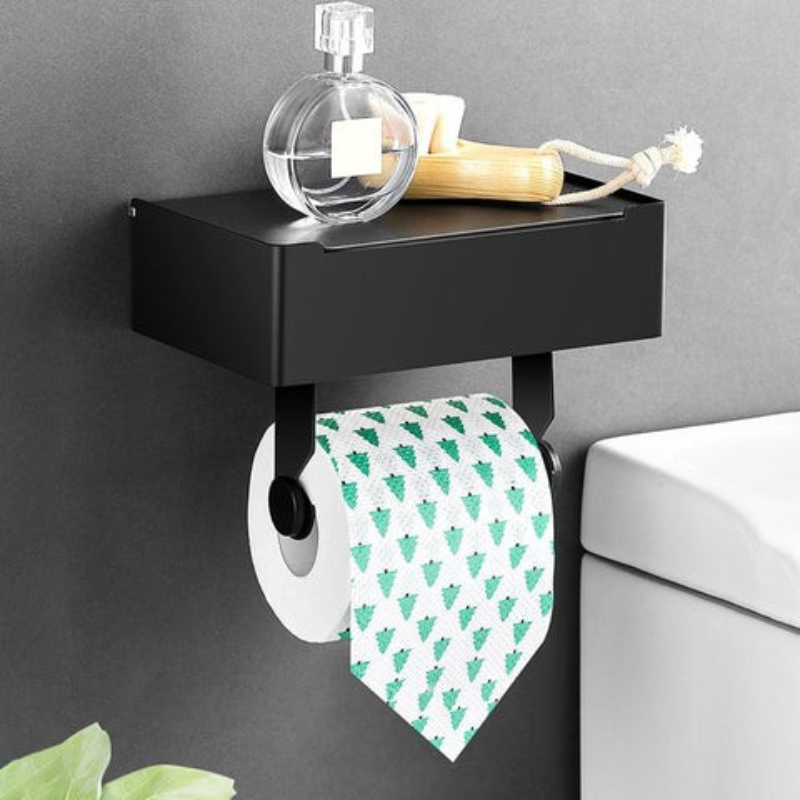 SteelDeluxe Toilet Paper Holder – Stainless Steel with Multifunctional Waterproof Storage Shelf for Modern Bathrooms