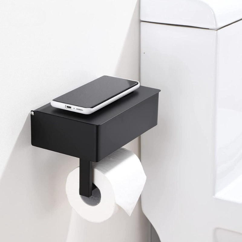 SteelDeluxe Toilet Paper Holder – Stainless Steel with Multifunctional Waterproof Storage Shelf for Modern Bathrooms