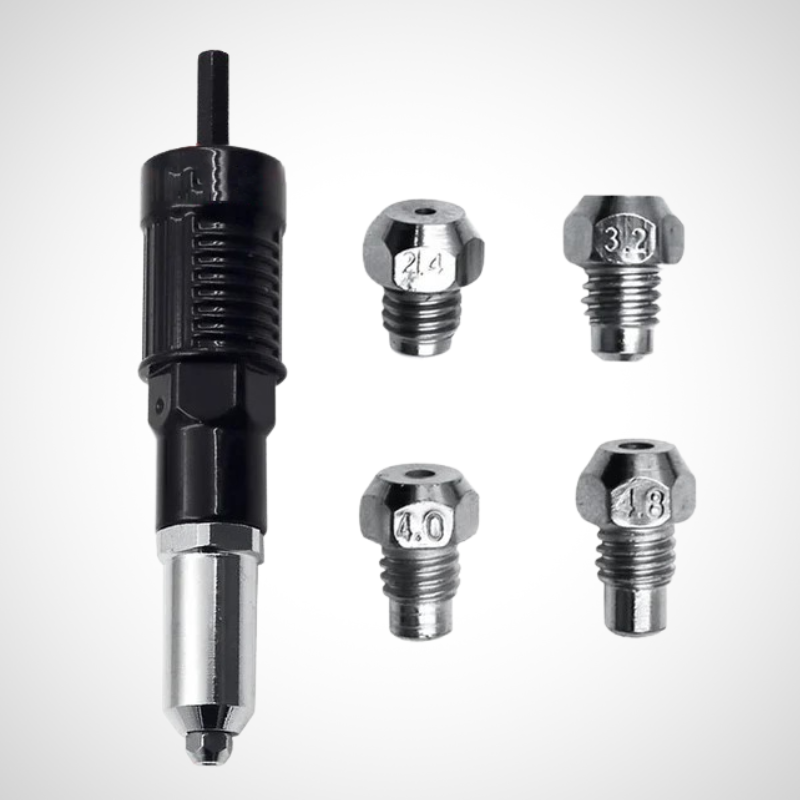 Rivetgun-adapterset voor elektrische boormachines - Inclusief 4 mondstukken en 120 schroeven, Ergonomisch ontwerp, Duurzame aluminiumlegering