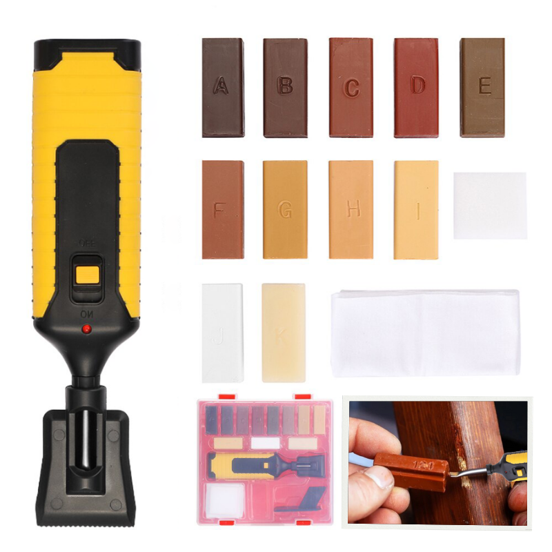 Reparatieset voor houten vloeren met smeltbare was en hittepen - 11 kleuropties voor naadloze restauratie en eenvoudig gebruik