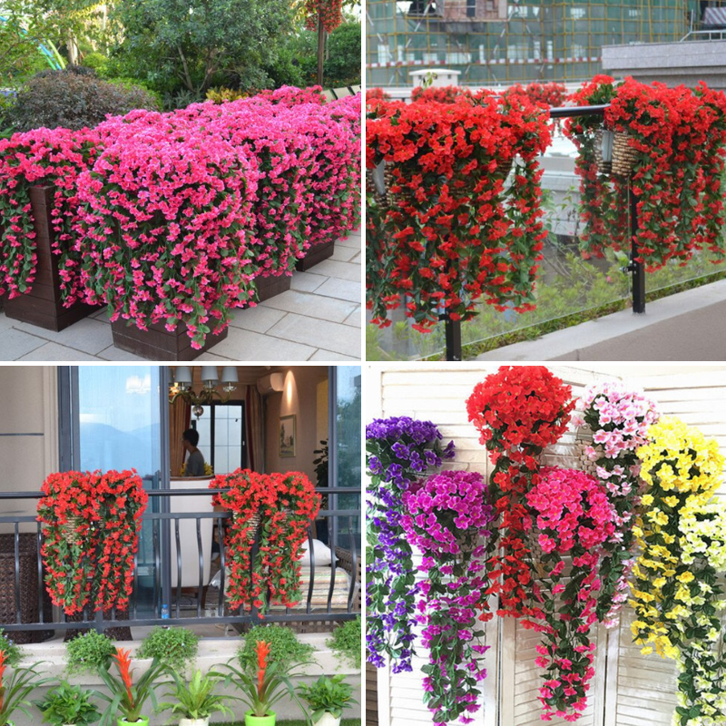 Levensechte Wisteria bloemstuk - 2-pack zijden bloemen met mand, allergie-vriendelijk Home Decor