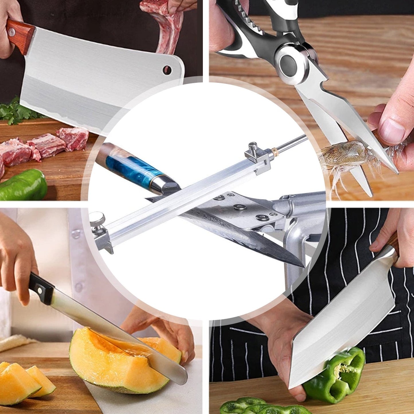 Messenslijper met 7 slijpstenen - Professioneel keukengereedschap voor alle soorten messen, aluminiumlegering en roestvrij staal