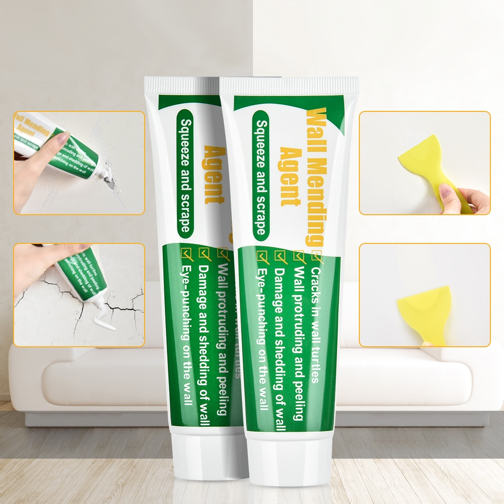 Muurreparatieset - Sneldrogende 100g witte crème voor scheuren, vlekken, gaten met schraper en mondstukverlenging