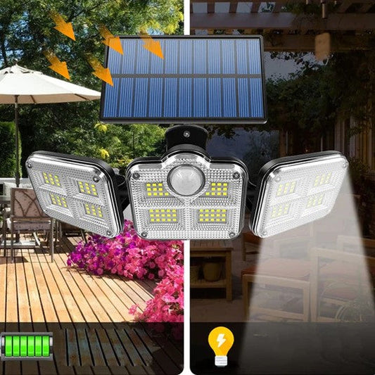 Drievoudige LED Solar Wandlamp met 360° Draaibare Hoofden - Waterdichte Automatische Buitenverlichting voor Tuin en Paden