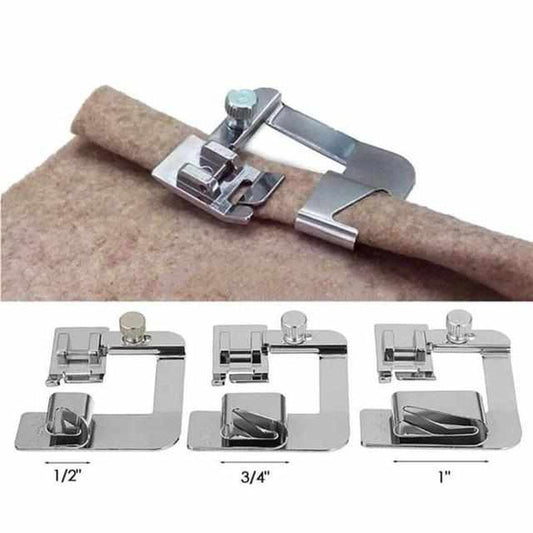 Brede rolzoomvoet-set - 3 roestvrijstalen maten voor perfecte zomen - compatibel met de meeste huishoudnaaimachines