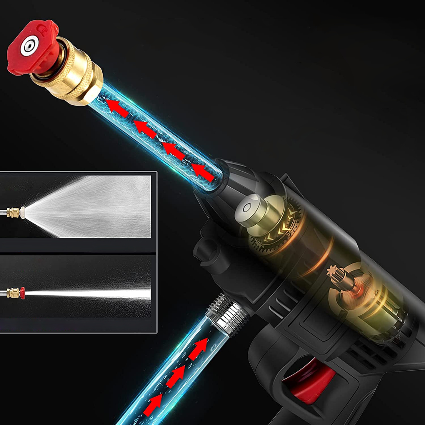 Draagbare elektrische hogedrukreiniger met schuimfles en twee mondstukken - efficiënte slang van 5 meter voor dieptereiniging