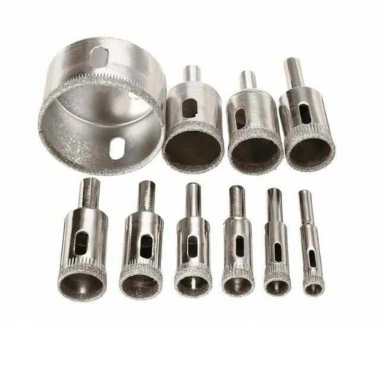 Premium 10-delige diamantboorset voor glas, tegels, marmer en graniet - precisieboren met gladde sneden