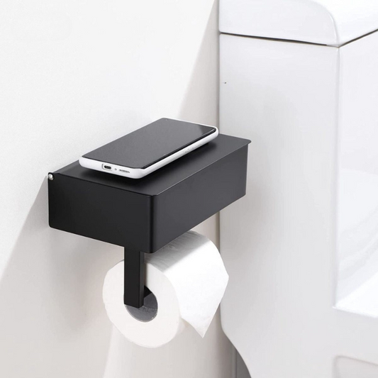 SteelDeluxe Toilet Paper Holder – Stainless Steel with Multifunctional Waterproof Storage Shelf for Modern Bathrooms