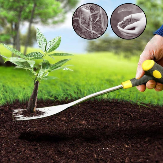Ergonomische verplantschop met blad van hoog koolstofstaal en comfortabele T-greep - zwart en geel tuingereedschap