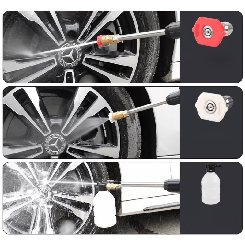 Draagbare elektrische hogedrukreiniger met schuimfles en twee mondstukken - efficiënte slang van 5 meter voor dieptereiniging