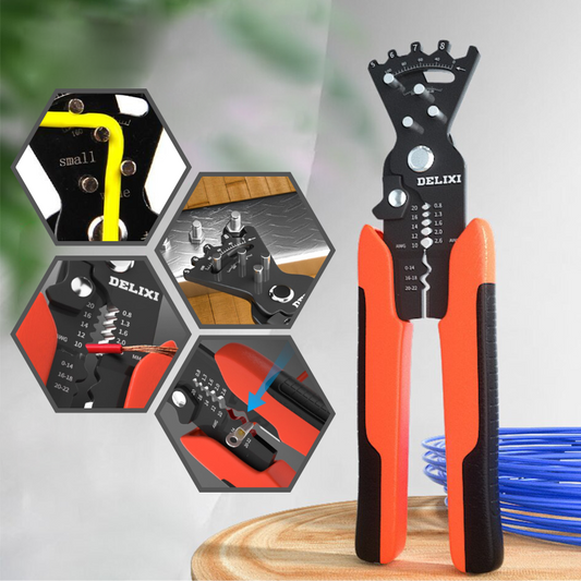 5-in-1 multifunctioneel gereedschap voor elektrische werkzaamheden - draadafstriptang, kniptang, crimper en buigmachine in duurzaam chroom-vanadiumstaal