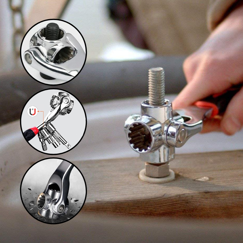 Multifunctionele veelzijdige moersleutel met 48 dopsleutels - Ergonomisch ontwerp voor eenvoudige reparaties, roestvrij staal