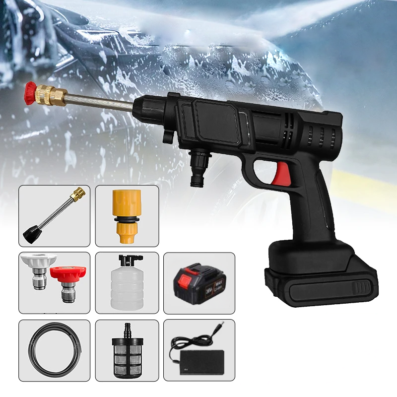 Draagbare elektrische hogedrukreiniger met schuimfles en twee mondstukken - efficiënte slang van 5 meter voor dieptereiniging