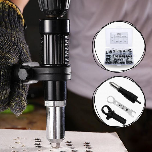 Rivetgun-adapterset voor elektrische boormachines - Inclusief 4 mondstukken en 120 schroeven, Ergonomisch ontwerp, Duurzame aluminiumlegering